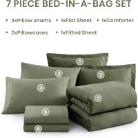 Monbix Full Size Comforter Set, Olive Green Bedding Comforter for Full Size Bed Set Reversible, Bedding Sets Full 7 Pieces, Cationic Dyeing Bed in a Bag with Comforter, Sheets, Pillowcases & Shams - Image 7