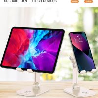 OCYCLONE Phone Stand, Adjustable Height and Angle Foldable Cell Phone Stand Holder for Desk, Taller iPhone Stand Compatible with 4.7"-13" Smartphones iPad Tablet, Beige - Image 4