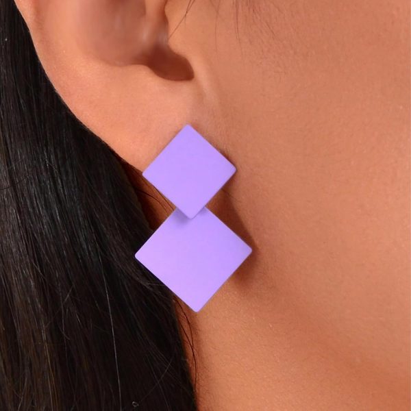 Romantic Purple Square Geometric Stud Earrings For Women Party Dinner Jewelry Accessories