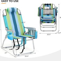 VINGLI Tall Beach Chair 2 Pack Lightweight, Backpack Beach Chair for Adults with 5-Position, Cooler Bag, Cup Holders, Towel Bar, Lightweight Folding Beach Camping Chairs （Blue/Green-16 - Image 3
