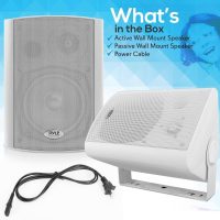Pyle Wall Mount Home Speaker System - Active Passive Mountable Bookshelf Indoor Studio Garage Patio Stereo Sound Home Theater, Wireless Bluetooth Speaker Set W/Aux & RCA, White - Image 8