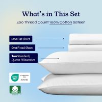 California Design Den Queen Sheet Set - Soft 400 Thread Count Sateen, Natural 100% Cotton Sheets, Deep Pockets with All Around Elastic for a Snug Fit, Cool & Durable Bedding Set - Antique White - Image 2