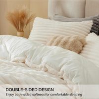 BEDELITE Fleece Queen Comforter Set -Super Soft & Warm Fluffy Cream White Bedding, Luxury Fuzzy Heavy Bed Set for Winter with 2 Pillow Cases - Image 5