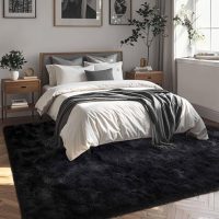 FinRèc Soft Black Rugs for Bedroom Living Room, 4x6 Feet Modern Indoor Fluffy Shaggy Area Rug, Non-Slip Fuzzy Furry Rug for Nursery Kids Room Dorm Room Home Decor, High Pile Plush Floor Carpet - Image 2