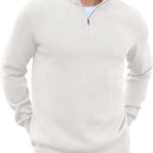 COOFANDY Men's Quarter Zip Up Pullover Slim Fit Lightweight Mock Neck Long Sleeve Sweaters