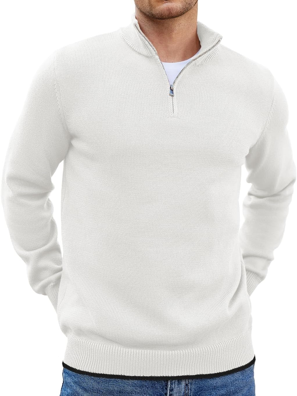 COOFANDY Men’s Quarter Zip Up Pullover Slim Fit Lightweight Mock Neck Long Sleeve Sweaters