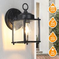 Outdoor Wall Lantern, Exterior Waterproof Wall Sconce Light Fixtures, Black Front Door Wall Lighting with Clear Beveled Glass Shade, 2 Pack - Image 5