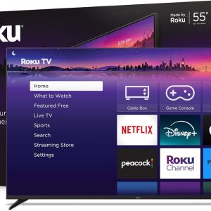 Roku Smart TV – 55-Inch Pro Series 4K QLED RokuTV with Backlit Roku Voice Remote Pro, Dolby Vision IQ, 120Hz Refresh Rate – Live Local News, Sports, Gaming