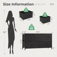 OLIXIS Dresser for Bedroom, 5 Storage Fabric Drawers, Metal Frame and Wooden Top, Tall Storage Drawer Dresser for Closet with Easy Pull Handles for Living Room, Entryway, Small Space Black - Image 3