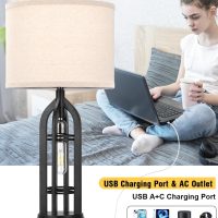 Seealle Table Lamps for Living Room Set of 2 - Black Bedside Lamp for Bedroom with USB C+A & Outlet, Farmhouse Lamps for Night Stands, 3-Way Dimmable Touch Lamps for Living Room with Oat Shade - Image 4