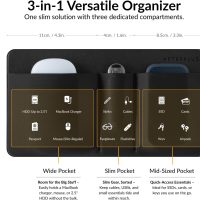 3-Pocket Storage Pouch, Adhesive Laptop Accessory Organizer, for Portable HDD, SSD, USB Drive, Mouse, Cables - Black - Image 2