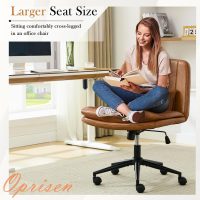 Criss Cross Chair with Wheels, Armless Comfy Thickened Cushion Wide Seat Cross Legged Office Chair with Pillow, Adjustable Swivel Mid Back Computer Task Vanity Home Office Desk Chair (PU, Brown) - Image 7