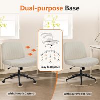 Sweetcrispy Criss Cross Chair Legged, Armless Office Desk Chair with Wheels, Swivel Vanity Height Adjustable Wide Seat Computer Task Seating - Fabric Beige - Image 7