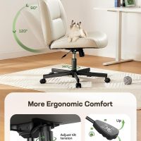 Marsail Criss Cross Chair with Wheels, Wide Mid-Back Comfy Armless Office Chair, Scratch-Resistant PVC Leather Cross Legged Desk Chair, Height Adjustable Vanity Computer Desk for Home Office - Image 7