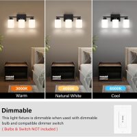 Black Bathroom Light Fixtures, 3-Light Modern Vanity Light Over Mirror, Wall Sconces with Milky White Frosted Glass Shades, E26 Socket (Bulbs Not Included) - Image 6