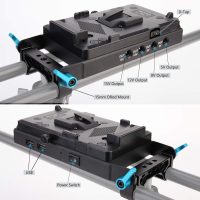 V-Mount Lock Battery Plate Power Supply Splitter Adapter with 15mm Rod Clamp + LP-E6 Dummy Battery for BMPCC 4K/6K、DSLR RED Cameras、Camcorders、Canon 5D2/5D3/5D4/6D/6D2/7D/7D2/70D/80D/5DSR - Image 4