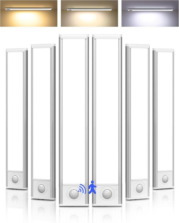 6-Pack Under Cabinet Lighting Wireless, LED Motion Sensor Light Indoor, Rechargeable Closet Lights Battery Operated, Dimmable & 3 Color Temps, Under Counter Lights for Kitchen, Stairs (8inch)