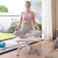 Cross Legged Office Chair with Wheels, Meditation Chair, ADHD Chair for Adults, Wider Height Adjustable Backrest and Seat, Yoga Office Chair, Teddy Fabric, Off White - Image 5