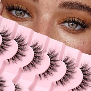 Lashes Natural Cat Eye Lashes Wispy Eyelashes 15mm False Eyelashes Wispy Lashes 3D Volume Strip Eyelashes Thin Cotton Band Soft Fake Eyelashes False Lashes Pack 7 Pairs Siligli