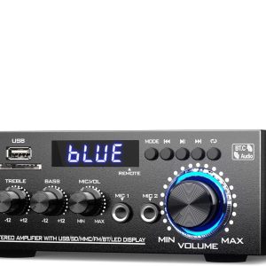 AK45 Pro Stereo Amplifier Home Audio Stereo Receivers,Rated Power 50W x2, Max 800W, Bluetooth 5.0 2.0 Channel Audio Receiver for Home Theater Speakers w/USB/SD/RCA/2 MIC in for Garage