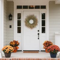 26'' Large Fall Wreath for Front Door, Porch, Window- Artificial Fern Leaves and Faux Wheat Grass Outdoor Autumn Wreath for Home, Farmhouse Wall Thanksgiving Day Harvest Festival Decor - Image 5
