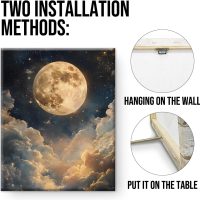 Aesthetic Celestial Moon Wall Art Decor Night Sky Moon Dark Academia Canvas Print Poster Framed Picture Painting for Home Living Room Bedroom Wall Decor 8x10 Inches - Image 3