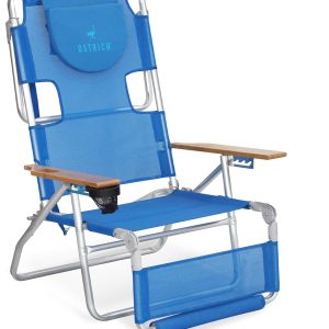 Ostrich 3N1 Lightweight Lawn Beach Reclining Lounge Chair with Footrest, Outdoor Furniture for Patio, Balcony, Backyard, or Porch, Blue
