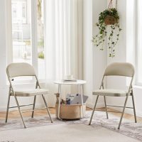 DUMOS 2 Pack Leather Padded Folding Chair, Indoor Outdoor Portable Stackable Commercial Seat with Steel Frame, Capacity for Home, Office, Party, Comfy, Kahki - Image 2
