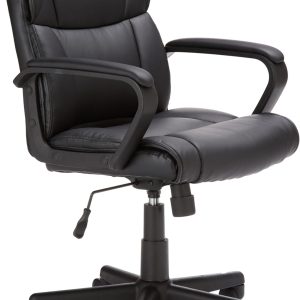 Amazon Basics Office Computer Task Desk Chair with Padded Armrests, Mid-Back, Adjustable, 360 Swivel, Rolling, 275 Pound Capacity, 24.2"D x 24"W x 34.8"H, Black Faux Leather