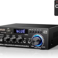 AK45 Pro Stereo Amplifier Home Audio Stereo Receivers,Rated Power 50W x2, Max 800W, Bluetooth 5.0 2.0 Channel Audio Receiver for Home Theater Speakers w/USB/SD/RCA/2 MIC in for Garage - Image 9