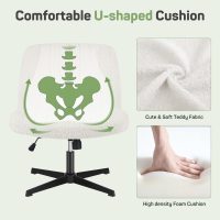 Criss Cross Chair, Cross Legged Office Chair, Wide Comfty Desk Chair, No Wheels Armless Computer Task Chair, Swivel Teddy Fabric Vanity Home Chair, Height Adjustable - Image 4