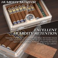 Humidor Cigar Box, with Straight Cutter Guillotine, V cut, Puncher & Holder Tool, Glass top Cigars Case, Cedar Wood Lining, Humidifier Hygrometer Accessories, Cigar Gift Set - Image 4
