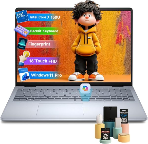Dell Inspiron 16 Touchscreen Laptop - 16" FHD+ Display, Intel 10-Core 7 150U, 64GB RAM, 2TB SSD, Windows 11 Pro, Fingerprint Reader, Backlit KB, AI Copilot