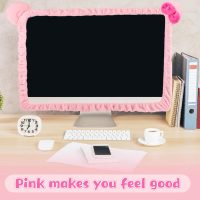 1 Pcs 20''-29'' Kawaii Computer Monitor Cover with Cat Ear Design, Furry Cute Pink Monitor Dust Cover Protector Lovely Computer Accessories Laptop TV LCD Screen Decoration for Tablet - Image 5