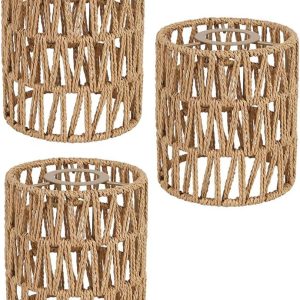 3 Pack Rattan Lamp Shade Small Boho Shades Replacement - Pendant Sconce Shade Ceiling Fan Light Covers Cylinder Woven Lampshade for Floor Lamps Pendant Light Chandelier Wall Sconces