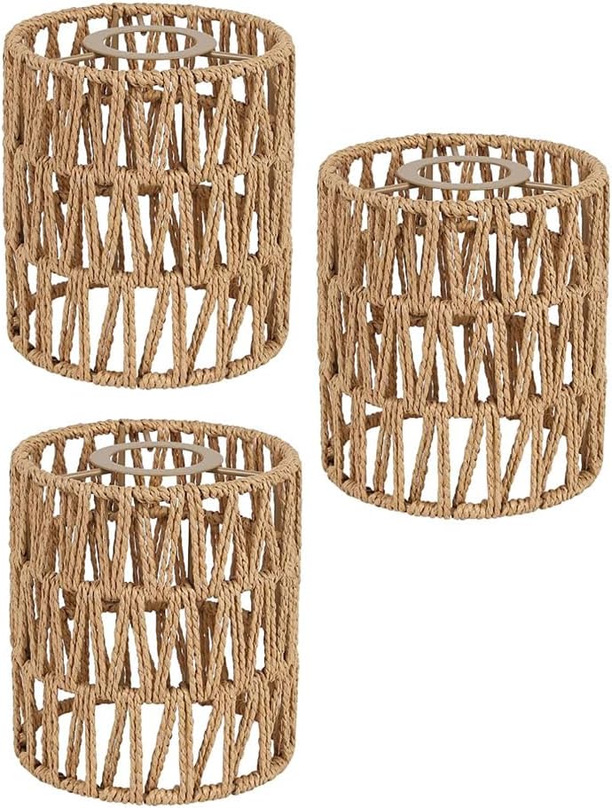 3 Pack Rattan Lamp Shade Small Boho Shades Replacement – Pendant Sconce Shade Ceiling Fan Light Covers Cylinder Woven Lampshade for Floor Lamps Pendant Light Chandelier Wall Sconces