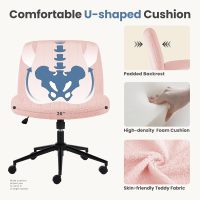 DUMOS Criss Cross Chair with Wheels, Legged Office Armless Wide Desk Seat with Dual-Purpose Base, Adjustable Swivel Teddy Fabric Task Vanity Home Bedroom, Pink - Image 5