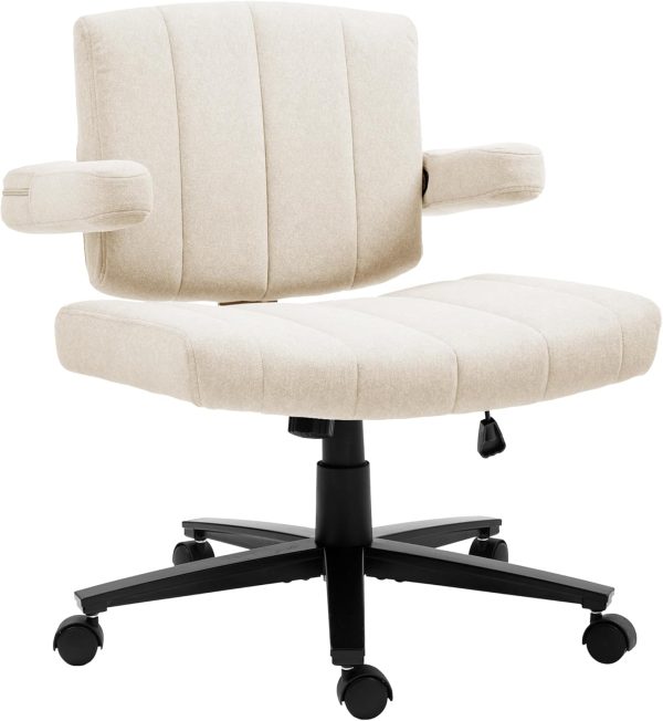 Criss Cross Wheeled Chair - Adaptable Comfort for Every Need, High-Backed, with Adjustable Wide Armrests, Anti-Skid Fabric Upholstery, and a Sleek Modern Aesthetic for Home Office Use