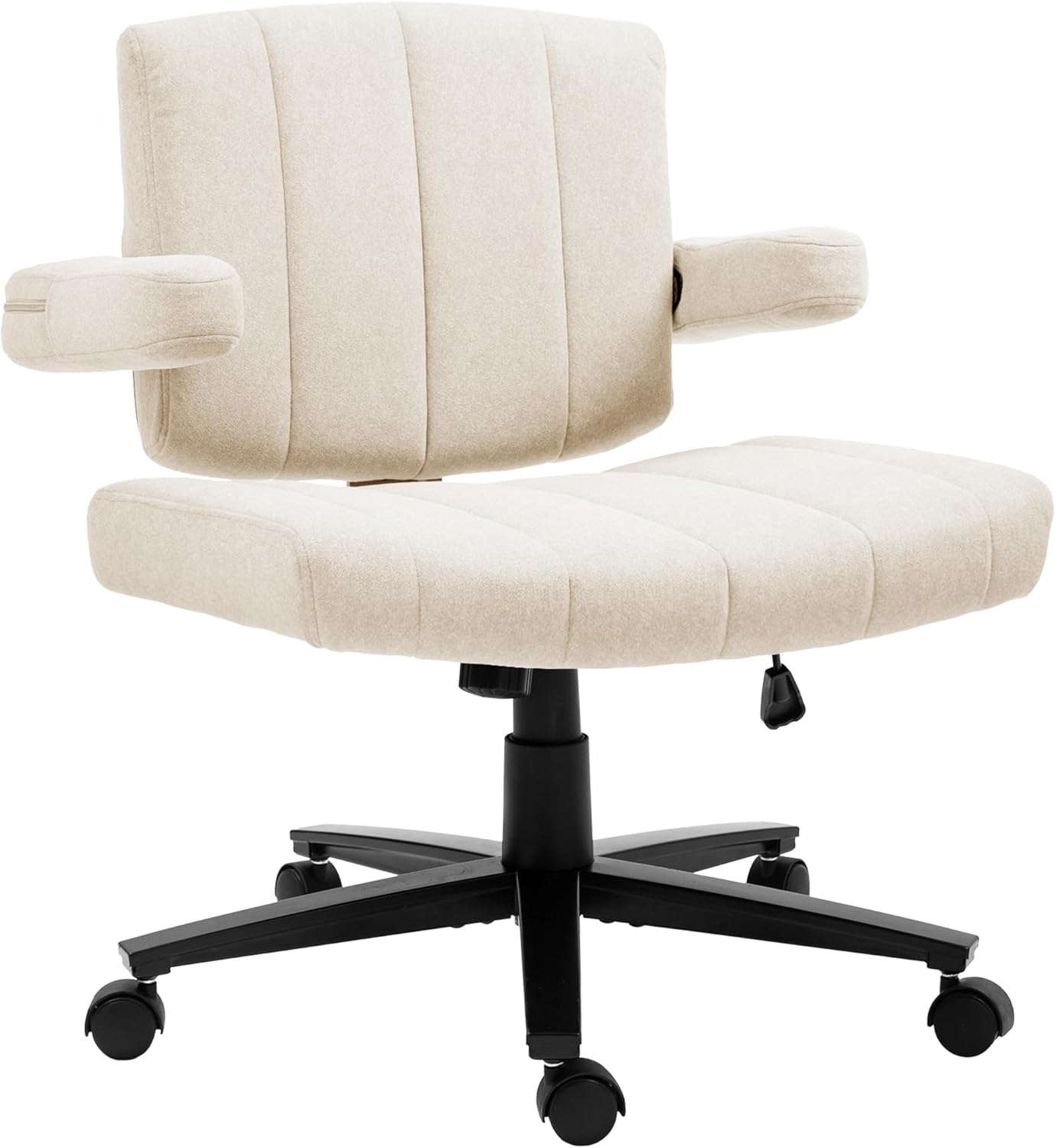 Criss Cross Wheeled Chair – Adaptable Comfort for Every Need, High-Backed, with Adjustable Wide Armrests, Anti-Skid Fabric Upholstery, and a Sleek Modern Aesthetic for Home Office Use