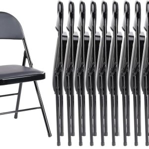Sweetcrispy Folding Chair 12 Pack, Leather Padded Folding Chairs, Sturdy Metal Foldable Chairs, Easy to Use and Store, Outdoor and Indoor, for Home, Office, Party, Comfy
