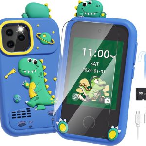 Smart Phone for Kids Toys Age 4-6, Christmas Birthday Gifts Dinosaur Toddler Toys for Boys 5-7, Touchscreen Dual Camera Kids Cell Phone for Boys Age 8-10, with Games,SD Card,Screen Protector