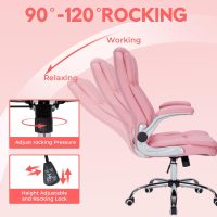 400lbs Executive Office Chair with Flip-Up Armrests, Big and Tall Computer Chair for Heavy People, Heavy Duty Ergonomic Comfy Chair, Breathable PU Leather (Pink) - Image 3