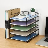 Desk Organizers and Accessories, 5-Tier Paper Letter Tray Organizer with File Holder, Desktop Organizer for Office Supplies (Black) - Image 7