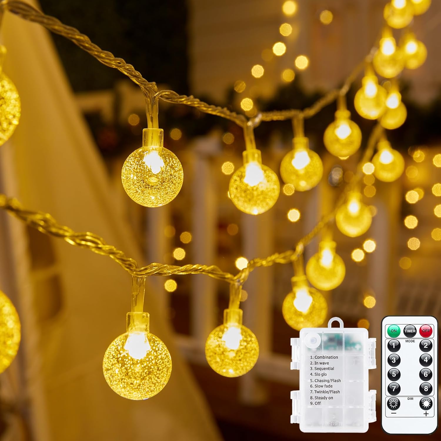 Minetom Crystal Globe String Lights Battery Operated – 17 ft 30 LED Globe Fairy Lights with Remote and 8 Modes, Waterproof for Bedroom Tent Loft Camping Porch Patio Party Wedding Decor, Warm White