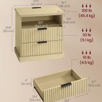 VASAGLE MAXE Collection - Set of 2 Nightstands with Charging Station, Bedside Table, Side End Table with 2 Drawers, Open Shelf, 2 AC Outlets, 2 USB Ports, Transitional, Bedroom, Oak Beige ULET926Y01 - Image 3