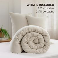 Bedsure King Size Comforter Set, Beige Soft Prewashed Bedding for All Seasons, 3 Pieces GentleSoft™ Warm Down Alternative Bed Set, 1 Lightweight Comforter (104"x90") and 2 Pillowcases (20"x36") - Image 6