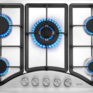 VEVOR 30-inch Gas Cooktop, 5 Burners Built-in Gas Stove Top, Max 12250BTU NG/LPG Convertible Stainless Steel Natural Gas Hob, with Thermocouple Protection for Camping, RV, Apartment
