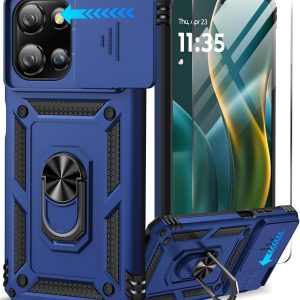 Taisairu for Motorola Moto G 5G 2025 Case with Screen Protector & Slide Camera Lens Cover, Built-in 360°Rotate Magnetic Ring Stand Shockproof Protective Phone Case for Moto G 2025 Case (Blue)