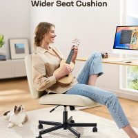 Marsail Modern Criss Cross Office Chair with Wheels, Armless, White PVC Leather, 26" W x 20" D x 42.1" H, 300 lbs Capacity, Ergonomic, Comfortable, Home Office, Computer, Reading, Relaxing, Drafting - Image 6