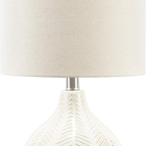 Signature Design by Ashley Rainermen 20" Modern Herringbone Ceramic Table Lamp, Off White